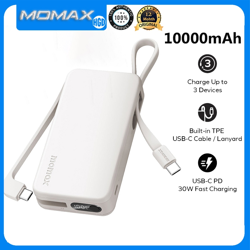 Momax 1-Power Vital+ Powerback 10000mAh PD30W Power Bank ในตัว 2 สาย USB-C