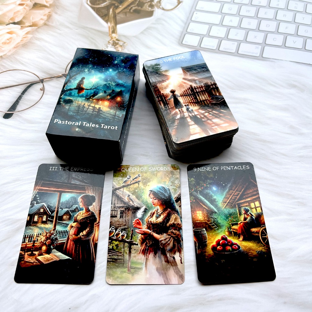 78pcs 70*120 มม.Tarot ภาษาอังกฤษ PDF คู่มือฟิล์มสองด้าน Scratch-Proof Divination Rune เกมกระดาน