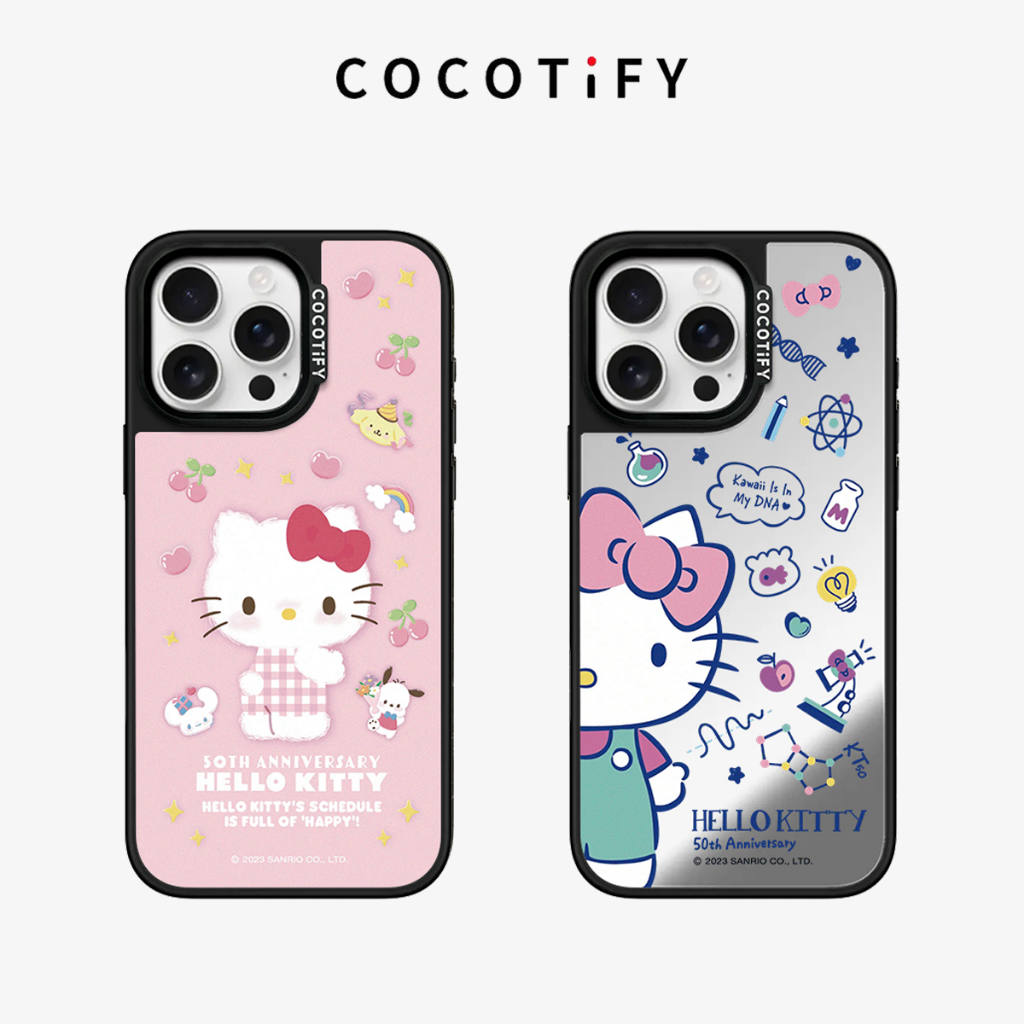 สีชมพูน่ารัก Hello Kitty กระจกปลอก Hard Anti fall เคสโทรศัพท์สําหรับ iPhone 16 Pro Max 16 Plus 15 Pro Max 16 15 14 13 12 11 กรณีอะคริลิคฝาหลัง