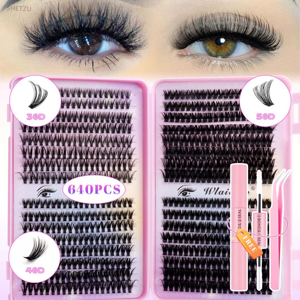 SHETZU Clusters Eyelash Extensions D Curl Volume DIY Lash Clusters ส่วนบุคคล Eyelash Extension ชุดกาว