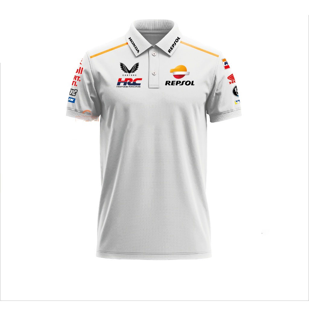 เสื้อโปโล ลายทีมแข่งรถ Repsol Honda 2023 MotoGP Marc Marquez คุณภาพดี