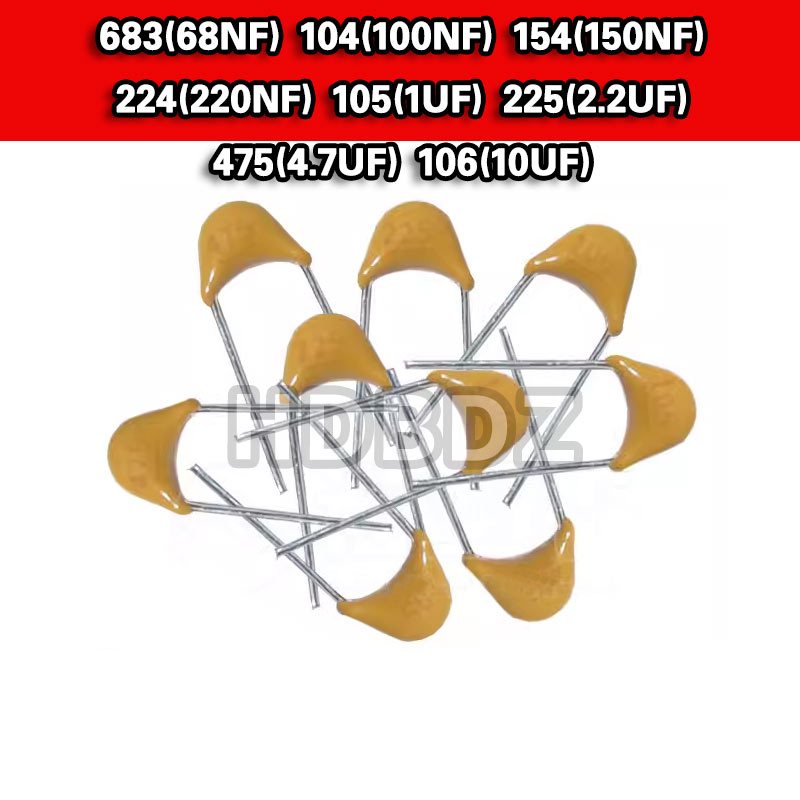 100PCS Unique Capacitor 683(68NF) 104(100NF) 154(150NF) 224(220NF) 105(1UF) 225(2.2UF) 475(4.7UF) 10