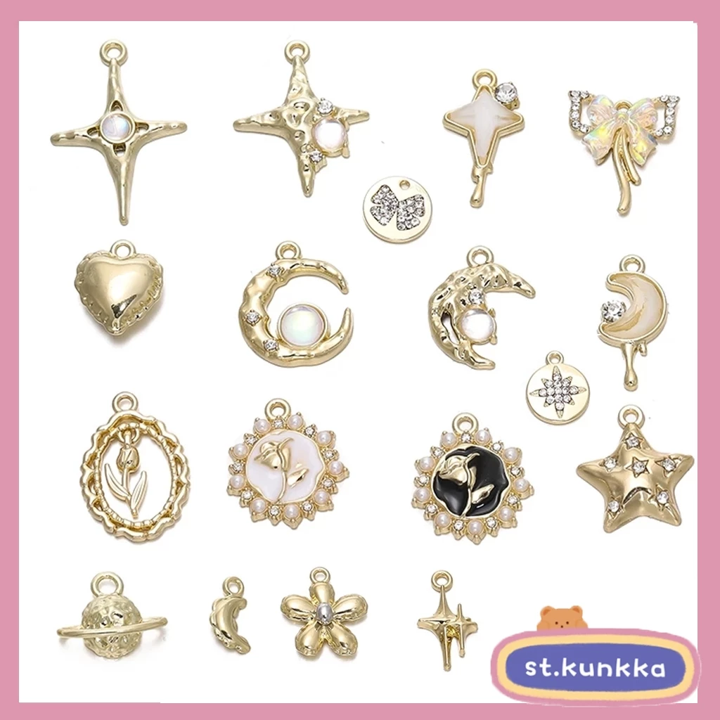 ST.KUNKA 1 ชิ้น จี้โลหะผสมโบว์ดวงจันทร์สร้อยคอจี้ DIY สร้อยข้อมือสร้อยคอ