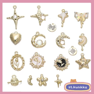 ST.KUNKA 1 ชิ้น จี้โลหะผสมโบว์ดวงจันทร์สร้อยคอจี้ DIY สร้อยข้อมือสร้อยคอ