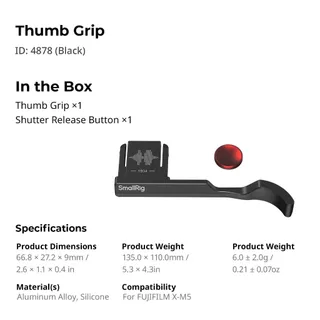 SmallRig Thumb Grip สําหรับ FUJIFILM X-M5 (สีดํา) #4878B, (สีเงิน) #4877B