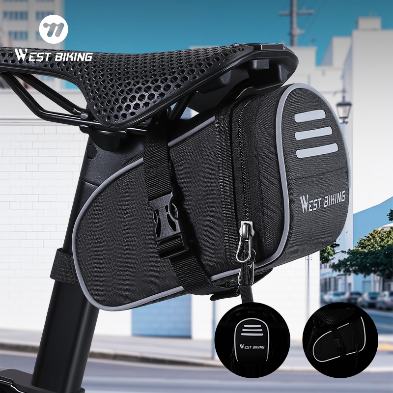WEST BIKING อานจักรยาน กระเป๋าอานสะท้อนแสง ผ้าแคนวาส พร้อมแผนที่หางหลัง อุปกรณ์จักรยาน