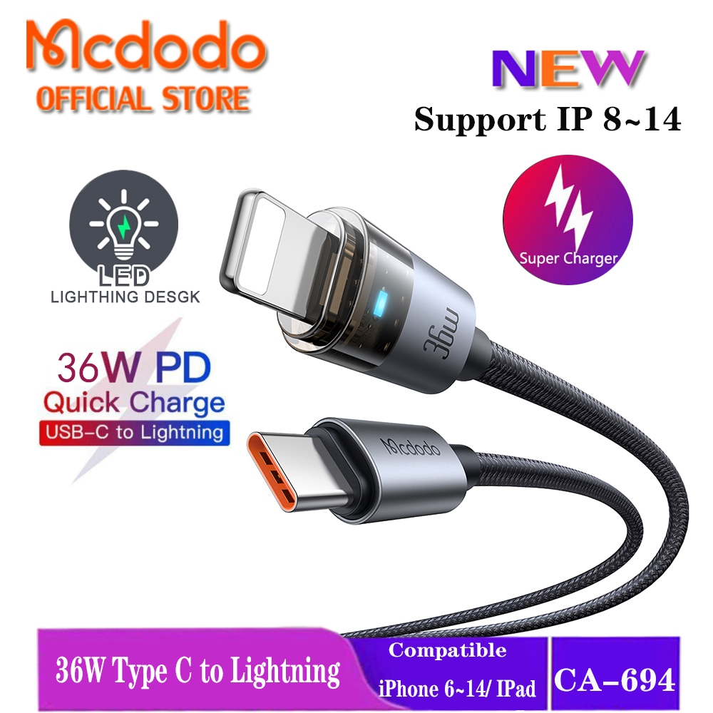 Mcdodo LDE สาย 36W PD Type C ถึง Lightning สําหรับ iPhone 14 Pro Max 13 12 11 Xr 8 7 6s CA-694 698 691 558
