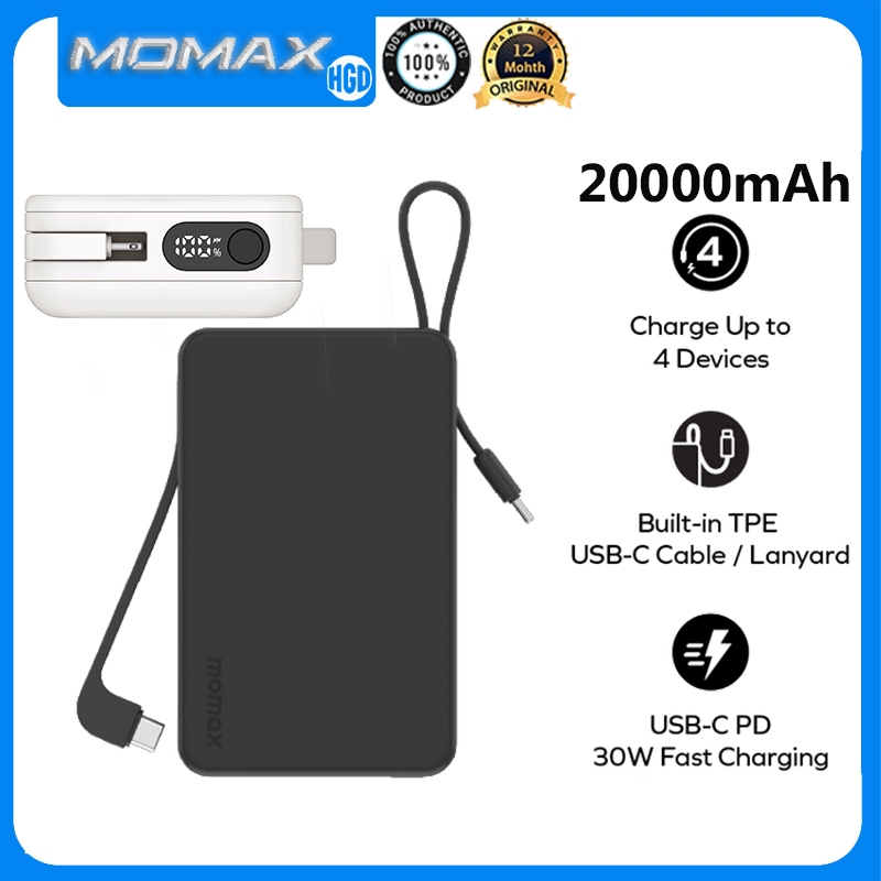 Momax 20000mAh PD30W Power Bank 1-Power Vital+ Powerbank ในตัว 2 สาย USB-C