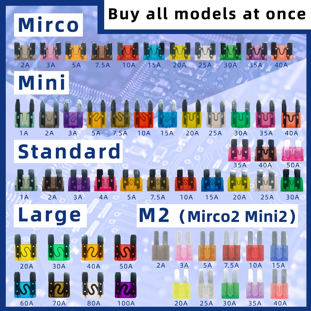 (ถ้าสั่งสินค้าเพียงชิ้นเดียว ก็จะส่งสินค้า) ฟิวส์ยานยนต์ mirco mini standard M2 mirco2 mini2 large มาตรฐานขนาดใหญ่ mirco mini standard large 1A 2A 3A 4A 5A 7.5A 10A 15A 20A 25A 30A 40A 50A 60A 70A 80A 100A