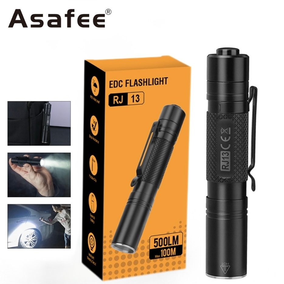 Asafee RJ13 พวงกุญแจไฟฉาย 500LM ไฟฉายขนาดเล็ก 8W ไฟ LED กันน้ํา IP66 แบบพกพา EDC แสงสว่าง