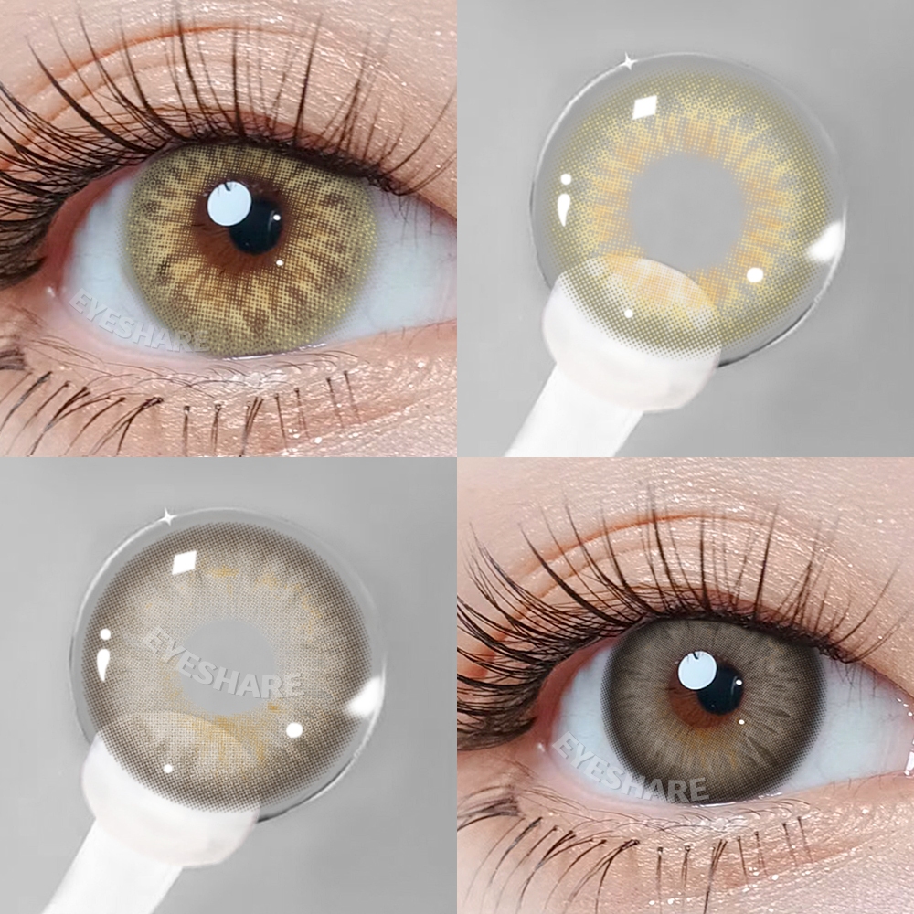 Eyeshare 2 ชิ้นสีธรรมชาติสําหรับสวมใส่ทุกวันสีน้ําตาล Iris เลนส์สีเทาตารายปี Cosmtics Soft Contacts