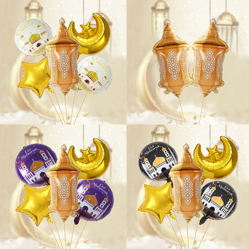 ใหม่6ชิ้น/เซ็ต Eid โคมไฟ Star Moon บอลลูน Bundle ปราสาทอลูมิเนียมฟอยล์บอลลูนอิสลามมุสลิมตกแต่งบ้าน Eid Mubarak Ramadan ตกแต่ง 2025