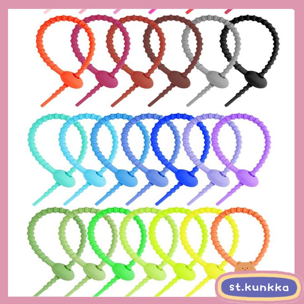St.kunkka ขนาด12ซม./23ซม.เชือกผูกหัวเข็มขัดสด สายรัดซิลิโคนแบบใช้ซ้ำได้สีลูกกวาด,DIYอุปกรณ์เสริมเชือกคล้อง เชือกกระเป๋า อุปกรณ์เสริม