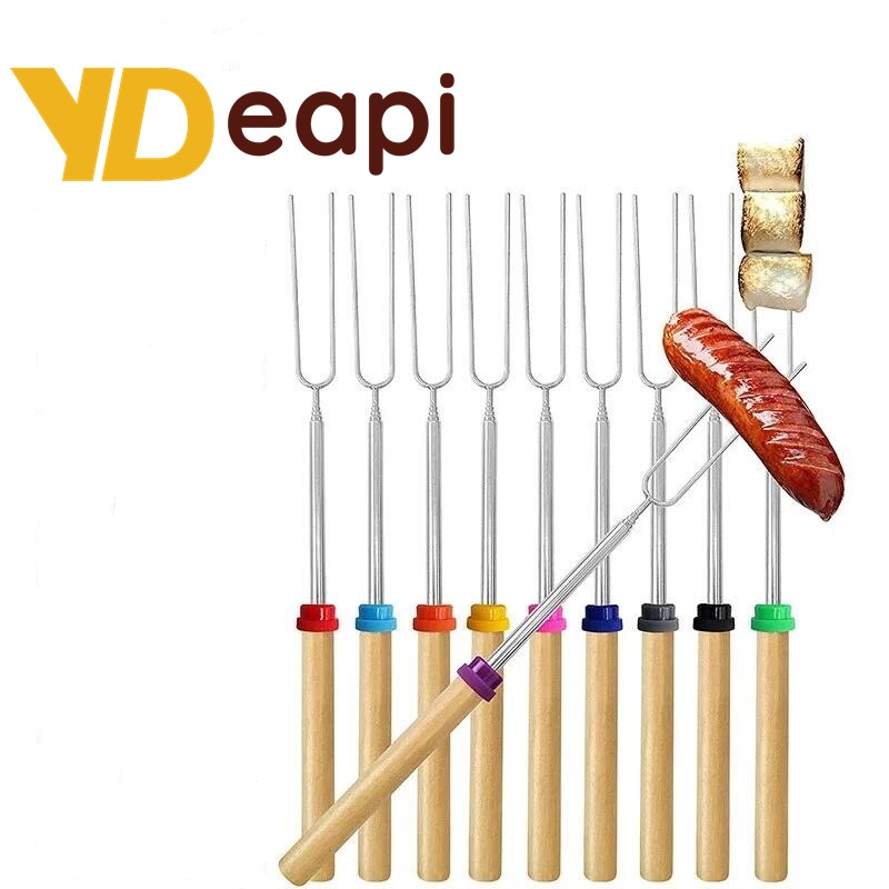 Ydeapi Camping เครื่องครัวสแตนเลส BBQ Marshmallow Roasting Sticks ขยาย Roasting Telescoping ส้อมสําห