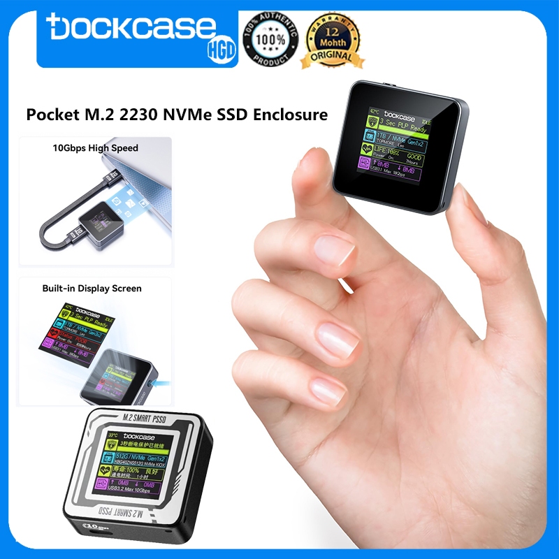 Dockcase Pocket M.2 2230 NVMe SSD Enclosure 10Gbps PCIe Case USB 3.2 Gen2 ป้องกันเขียนข้อมูลการสูญเสีย