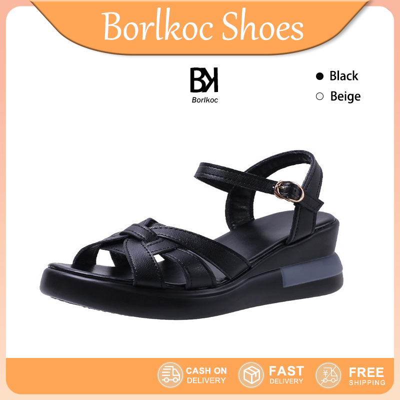 Borlkoc แฟชั่นส้นหนา รองเท้าแตะผู้หญิง พริตตี้รองเท้าแตะ