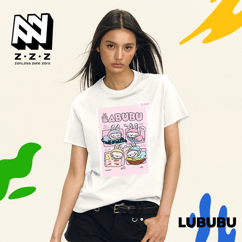 Z.Z.Z เสื้อยืด LABUBU SLEEP คอกลมแขนสั้น ผ้าฝ้าย 7สี เนื้อผ้านุ่ม สวมใส่สบาย