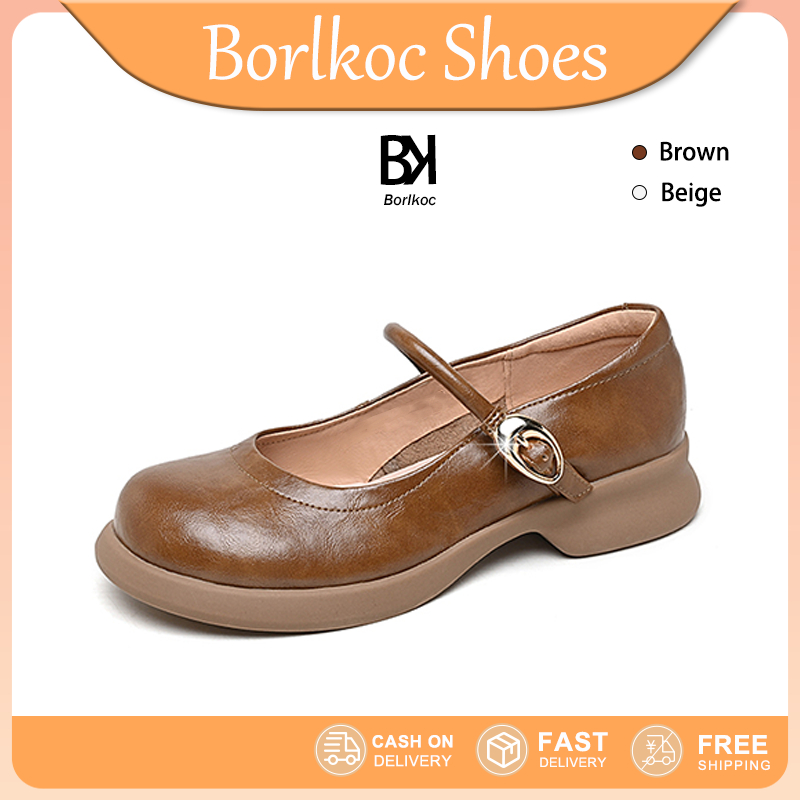 Borlkoc mary jane สำหรับสตรี รองเท้า ส้นสูงประดับมุก รองเท้าคัทชูผู้หญิงแบบเปิดส้น