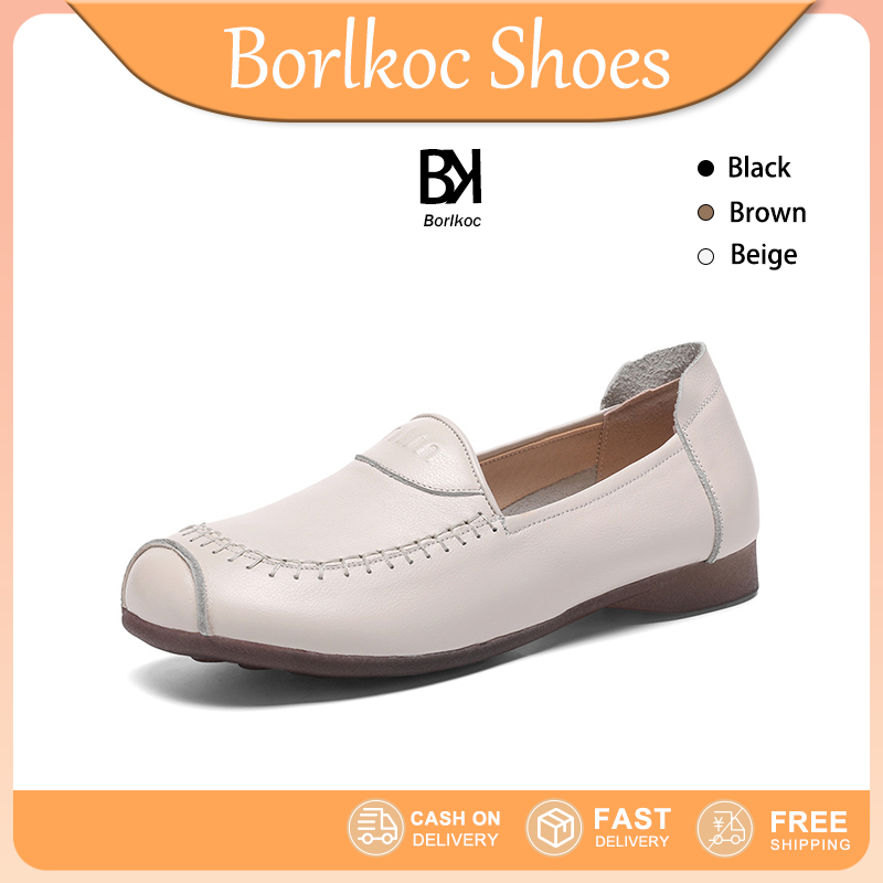 Borlkoc รองเท้าไม่มีส้นสำหรับผู้หญิง รองเท้าคนท้อง ใส่สบาย หัวกลม รองเท้าส้นแบนสตรี ดีไซน์หรูหรา