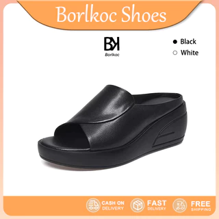 Borlkoc รองเท้าแตะ หนังนิ่ม สวมใส่สบาย แฟชั่นสําหรับผู้หญิง สไตล์ดาราอินเทอร์เน็ต รองเท้าแตะฟองน้ำหนา