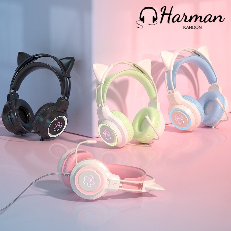 Newmine รุ่น Sy-G35 ชุดหูฟังเล่นเกม รูปหูแมว Hifi พร้อมไมโครโฟนตัดเสียงรบกวน พร้อมไฟ Rgb สําหรับคอมพิวเตอร์