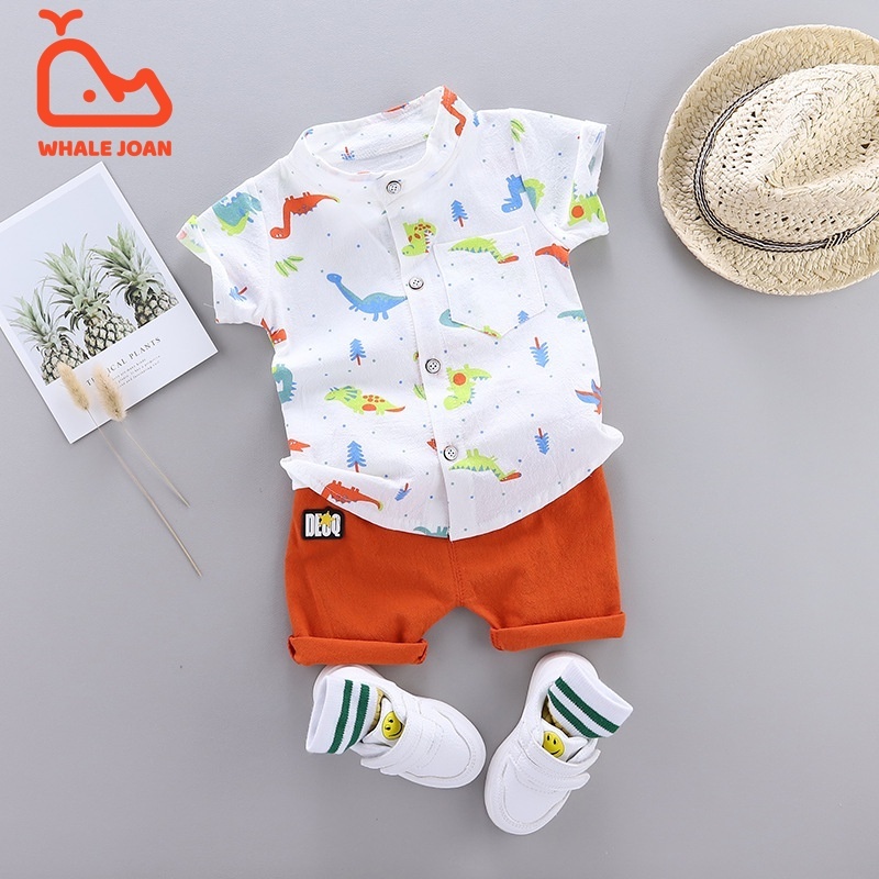 0-3baju Bayi ชุดเสื้อเชิ้ตแขนสั้น ผ้าฝ้าย และกางเกงขาสั้น สําหรับเด็กผู้ชาย