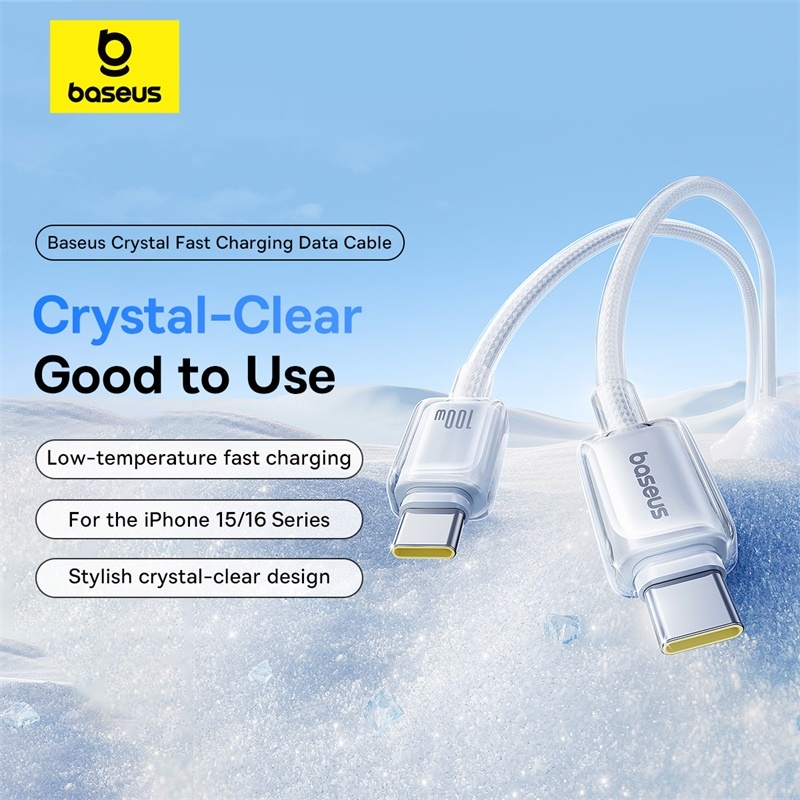 Baseus Crystal 100W USB-C to USB-C Fast Charging Data Cable ส่งข้อมูล 480Mbps