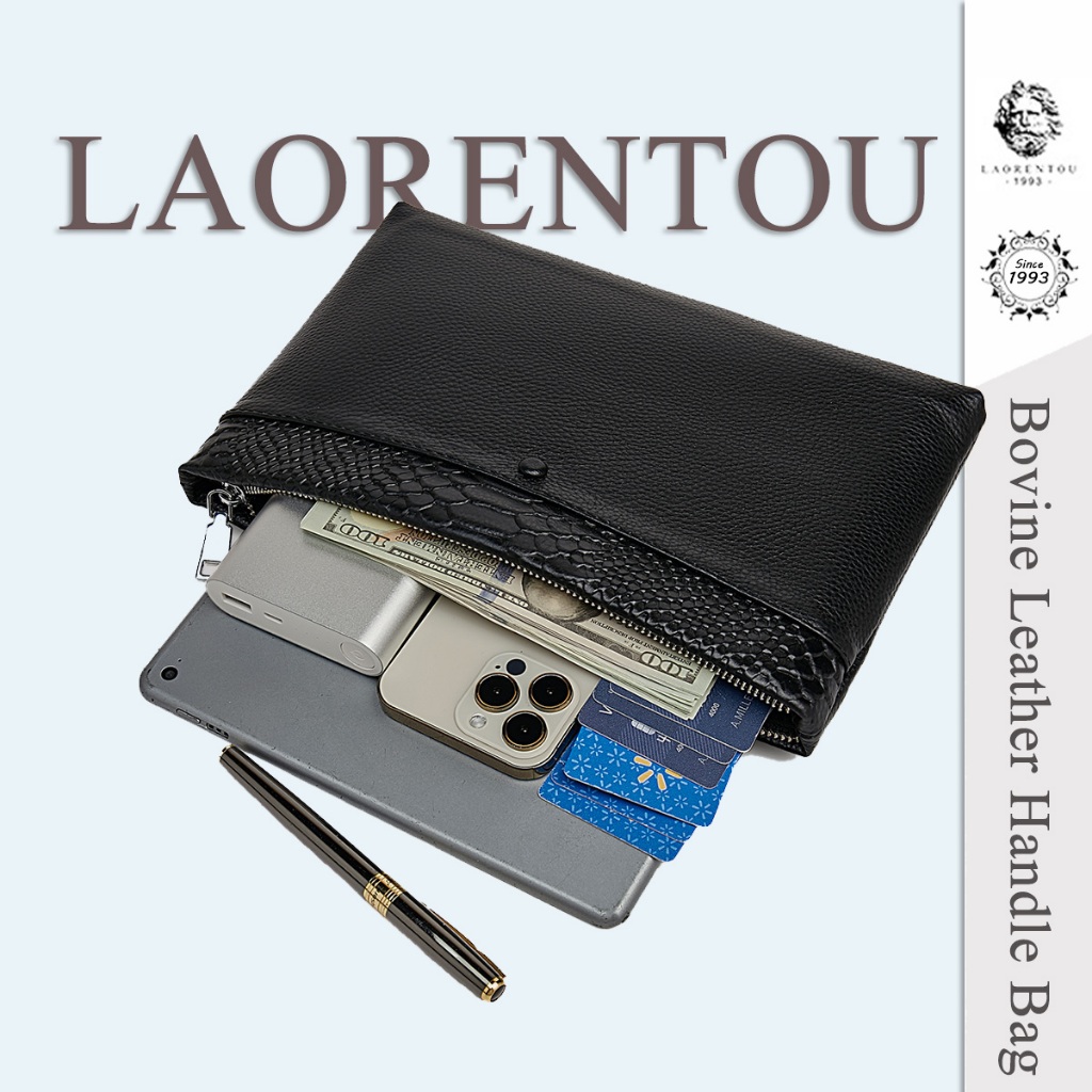 LAORENTOU Bovine กระเป๋าคลัทช์หนังสําหรับผู้ชายกระเป๋าหูหิ้วพกพา