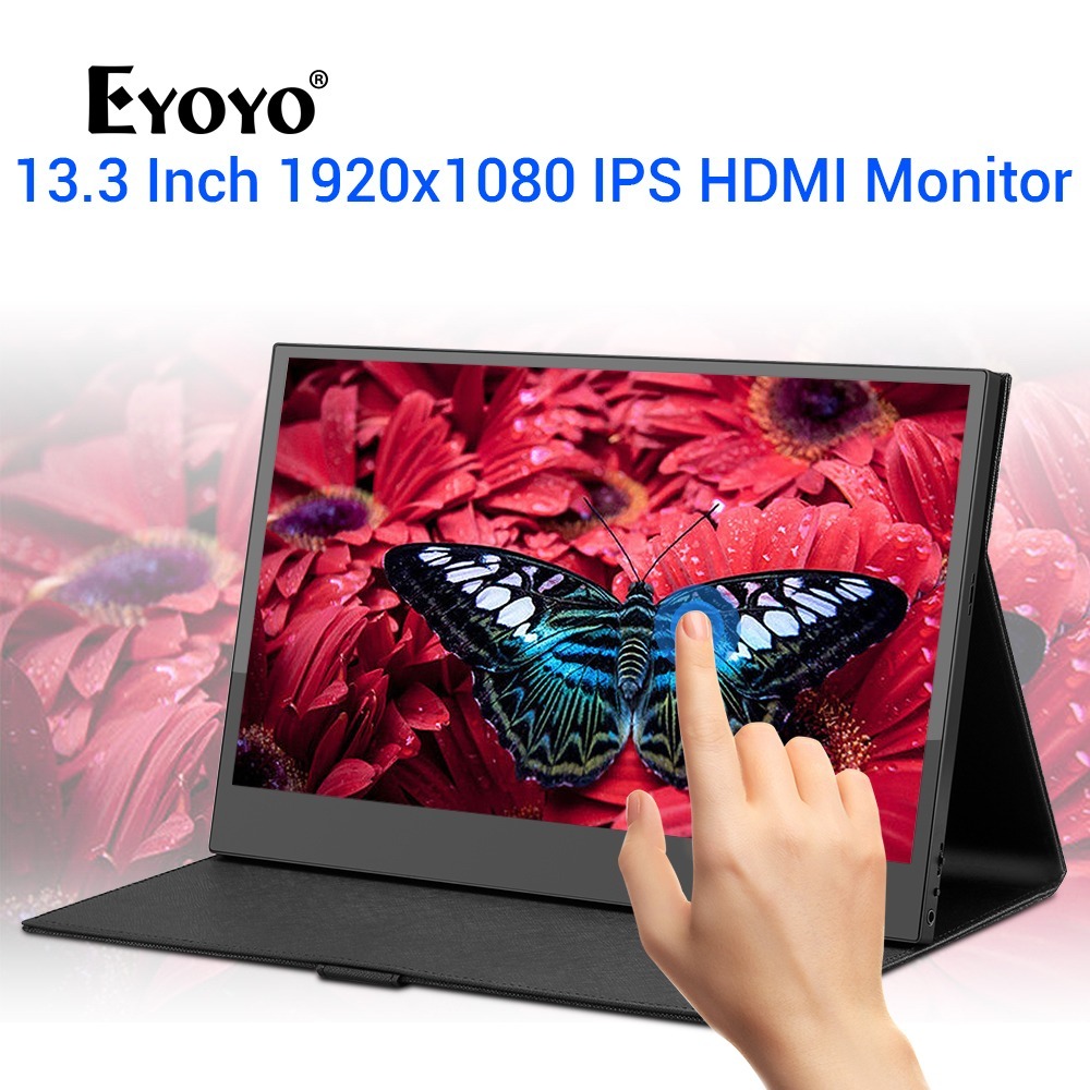 Eyoyo 13.3 "นิ้วหน้าจอสัมผัสแบบพกพา, 1920x1080 IPS HDMI Monitor แล็ปท็อปที่สอง Mini PC หน้าจอใช้งานร