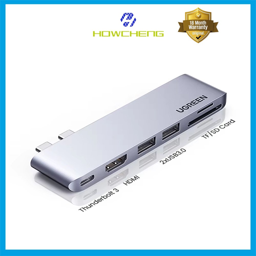 Ugreen 6 in 1 USB C HUB Dual Type-C 3.1 ถึง 5K60Hz Thunderbolt 3 อะแดปเตอร์ SD TF (CM25160/CM380-808
