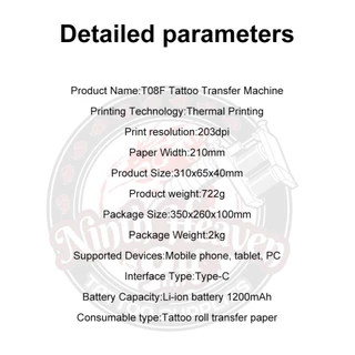 Aimo T08F Blue Tattoo Transfer เครื่องพิมพ์ใหม่ไร้สายภาพความร้อนลายฉลุเครื่องถ่ายเอกสารเหมาะสําหรับ A4 กว้างกระดาษสําเนา