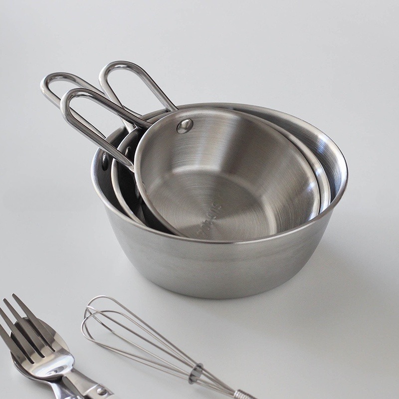 HERA ชามสแตนเลส มีหูหิ้ว ชามสลัด สไตล์เกาหลี เครื่องครัว Stainless Steel Bowl with Handle Korean Bowl