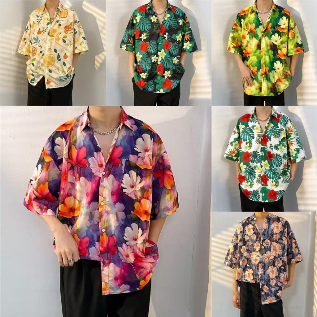 เสื้อฮาวาย เสื้อเชิ้ตสงกรานต์ลายดอก hawaiiสไตล์เกาหลี M-3XL 100 แบบ รุ่น T48