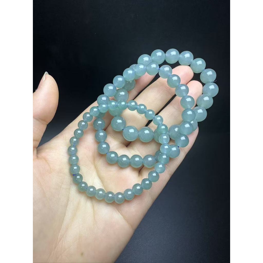 Blue Water Chalcedony สร้อยข้อมือแหวนเดี่ยว 6 ~ 10 มม.แกะสลักชิ้นเครื่องประดับน่ารัก diy อุปกรณ์เสริม Simple All-Match ของขวัญ