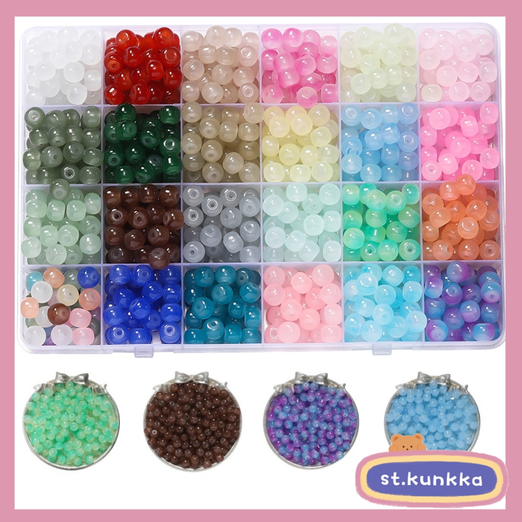 St.kunkka 50pcs 8 มม.แก้วเยลลี่สีทึบเลียนแบบหยกลูกปัดสำหรับเครื่องประดับ DIY ทำอุปกรณ์