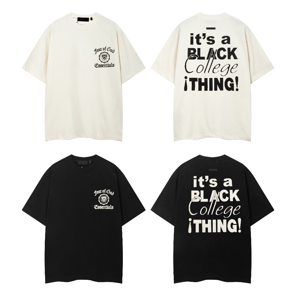 Fear OF GOD ESSENTIALS FOG ใหม่หลวมคู่ลําลองรอบคอพิมพ์ตัวอักษรอเมริกันเสื้อยืดแขนสั้นอินเทรนด์