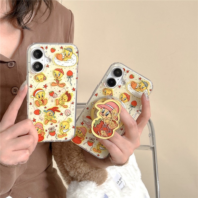 Iphone 16 pro max 15 pro max ลายสตรอเบอร์รี่ทวีต วัสดุ TPU กระบวนการ IMD เคสโทรศัพท์แม่เหล็ก