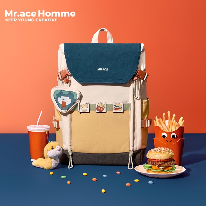 Mr.ace Homme 3272 กระเป๋านักเรียนความจุขนาดใหญ่สําหรับผู้หญิงกระเป๋าเป้สะพายหลังนักเรียนน่ารักน้ําหนักเบากระเป๋าชาย