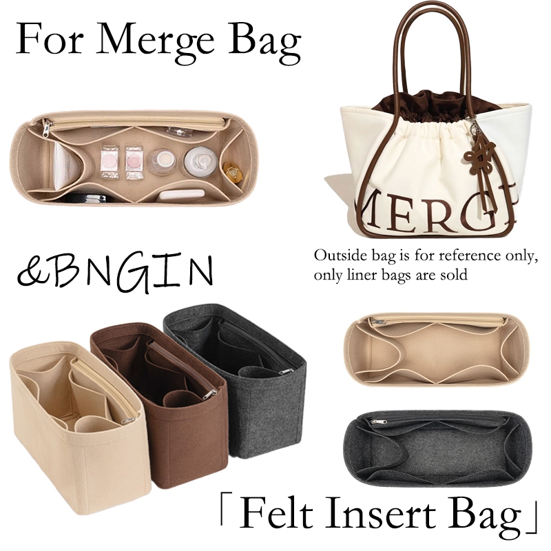 กระเป๋าใส่เครื่องสำอางสักหลาด มีซิป สำหรับ Merge/Makeup Bag (สีเบจ/ดำ)