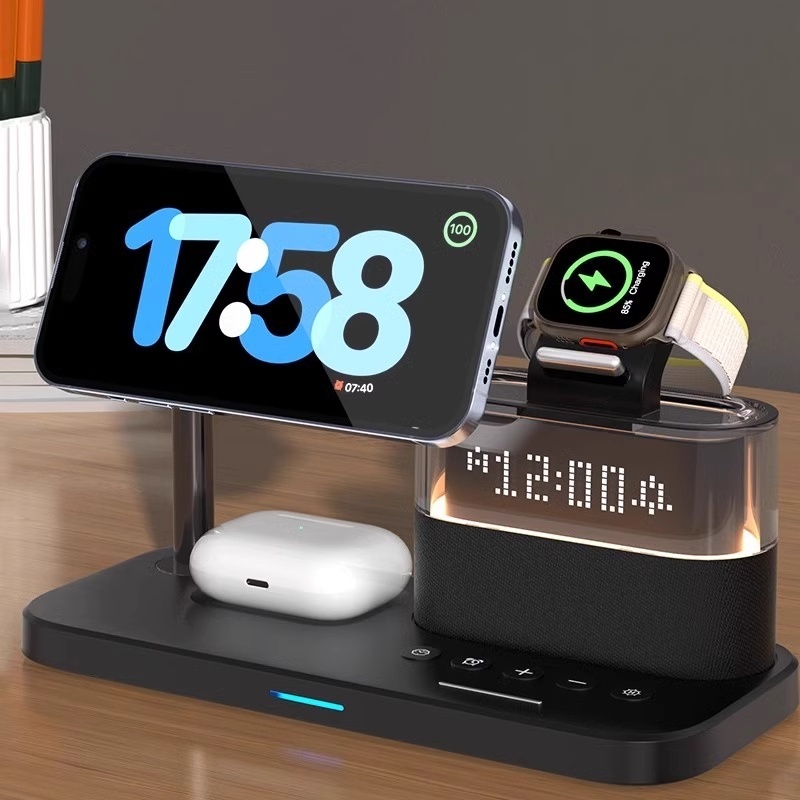 5 in 1 Magnetic Wireless Charger Stand Pad สําหรับโทรศัพท์ 16 15 14 13 12 นาฬิกา 8 7 6 Fast Charging Dock Station