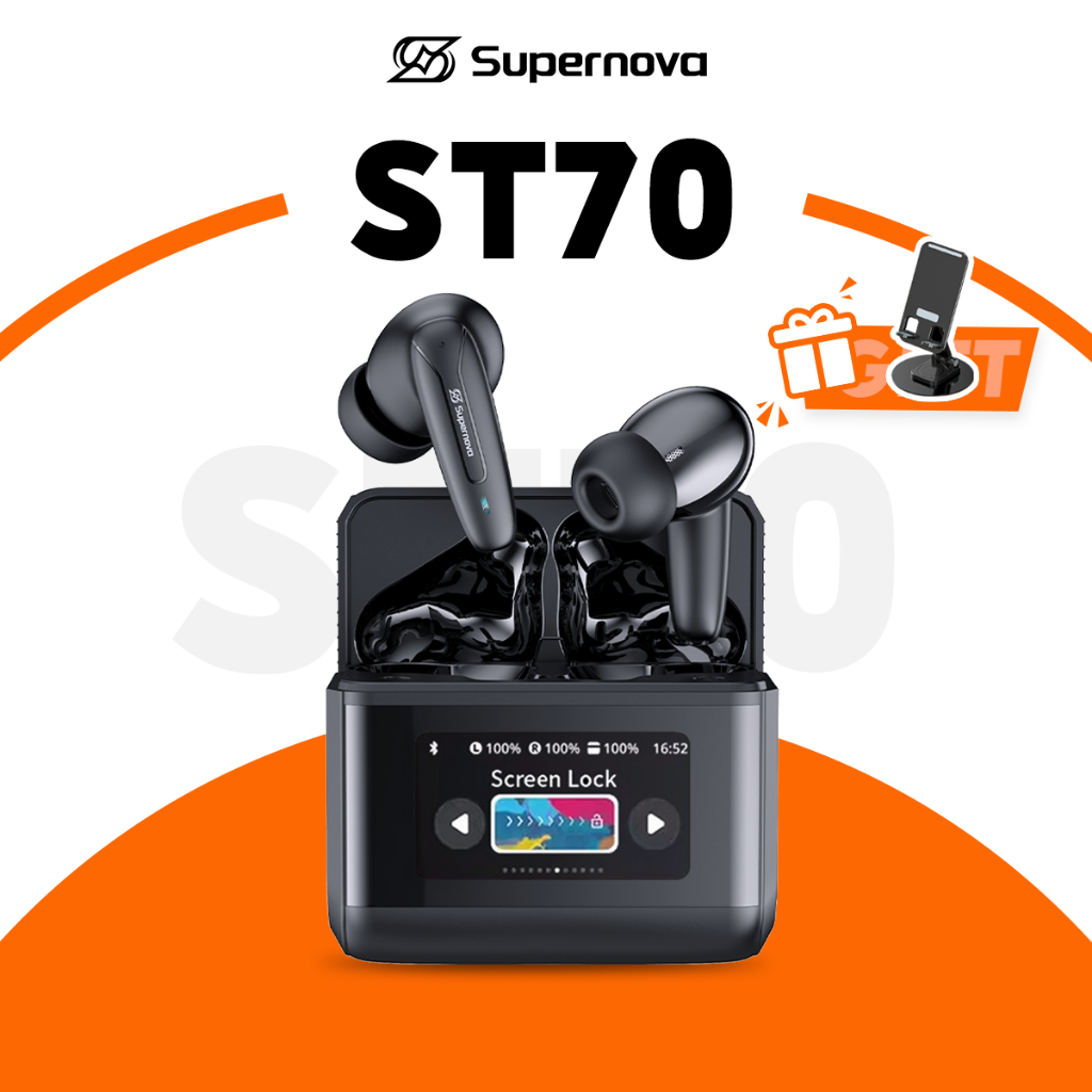 Supernova ST70 บลูทูธ LCD สมาร์ทหูฟัง Hi-Fi เสียงสเตอริโอระบบควบคุมแบบสัมผัสในโหมดคู่ลดเสียงรบกวนบลูทูธ 5.3