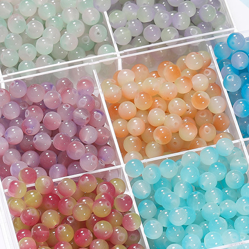 St. kunkka 50 ชิ้น 8/10มม ลูกปัดแก้วสีเยลลี่ ลูกปัดแก้วสองสีลูกปัดหลวม สำหรับการทำสร้อยข้อมือและสร้อยคอแบบ DIY