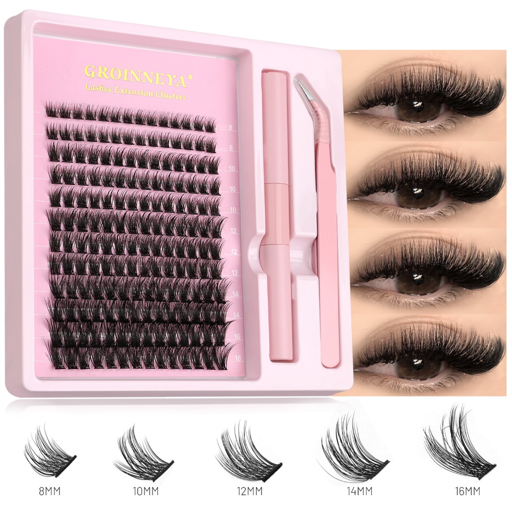 Groinneya DIY Eyelashes Set 5D Fluffy หนา Lashes Clusters ผสม Wispy แต่ละขนตา Extensions