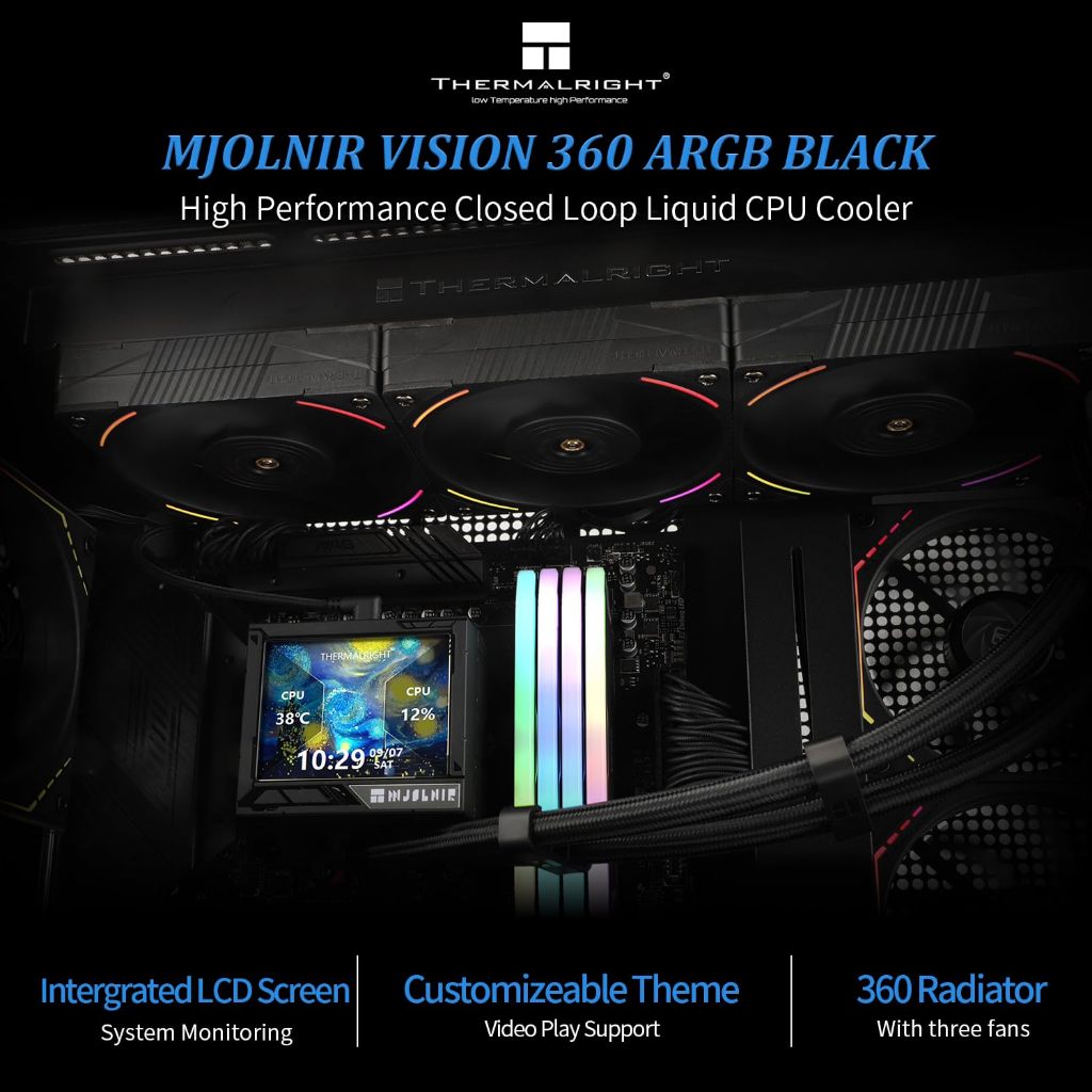 Thermalright MJOLNIR VISION 360 ARGB หม้อน้ําระบายความร้อนด้วยน้ํา จอแสดงผล LCD ขนาด 3.5 นิ้วรองรับหน้าจอแอนิเมชั่น DIY แชสซีระบายความร้อน CPU Liquid Cooler - รูปที่ 3