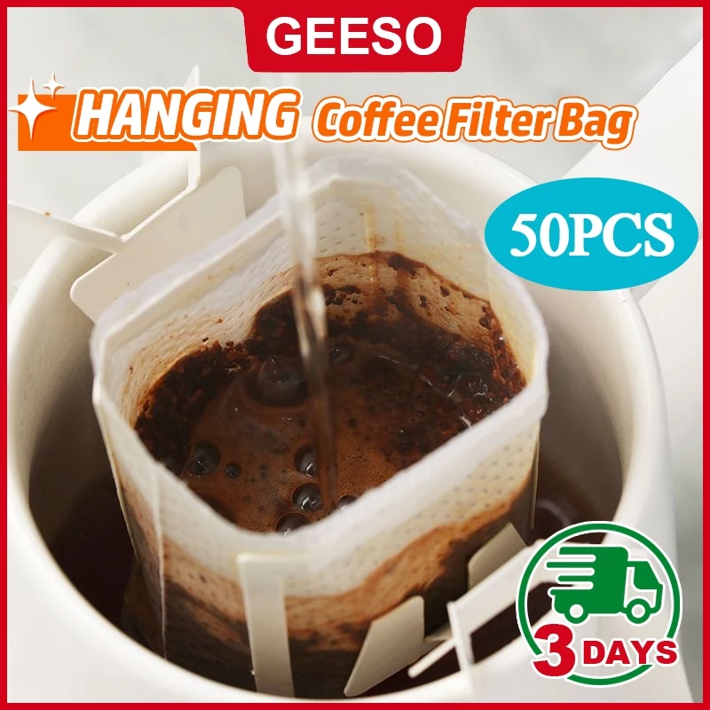 GEESO 50Pcs Drip Coffee Filter Bag ถุงดริปกาแฟ 50ซอง ถุงกรองกาแฟดริป แบบมีหูแขวน 咖啡过滤袋