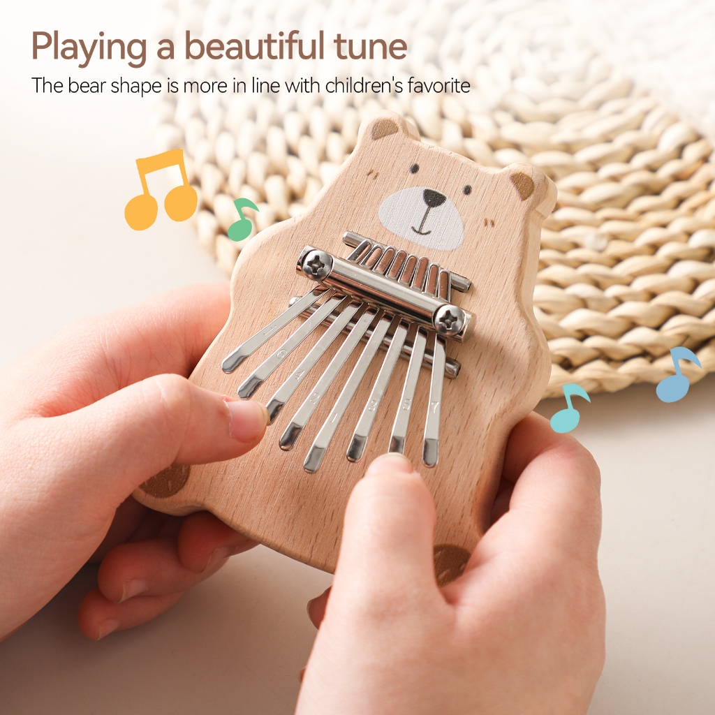 8 คีย์ Kalimba Thumb เปียโนอะคูสติกเปียโนนิ้วเครื่องดนตรีการ์ตูนหมีสไตล์แบบพกพาเริ่มต้น Basy เรียนรู้การของเล่น