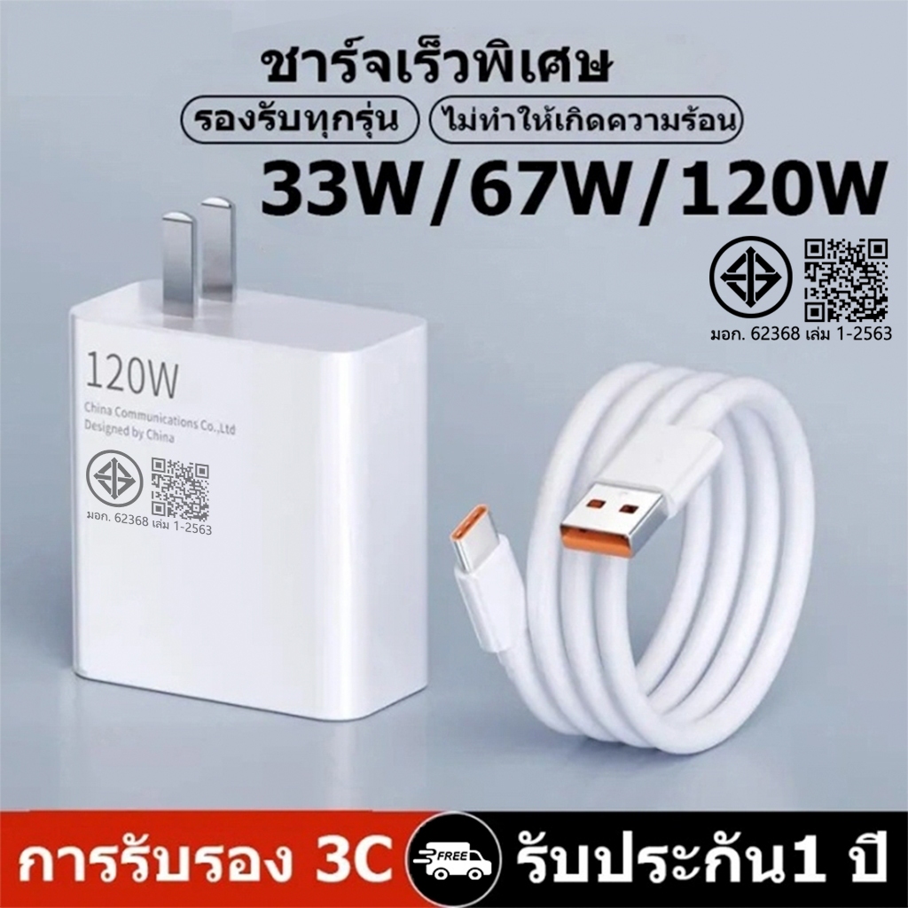 ชุดที่ชาร์จ 120W 67W 33W 1m 2m 6A USB เป็น typeC
