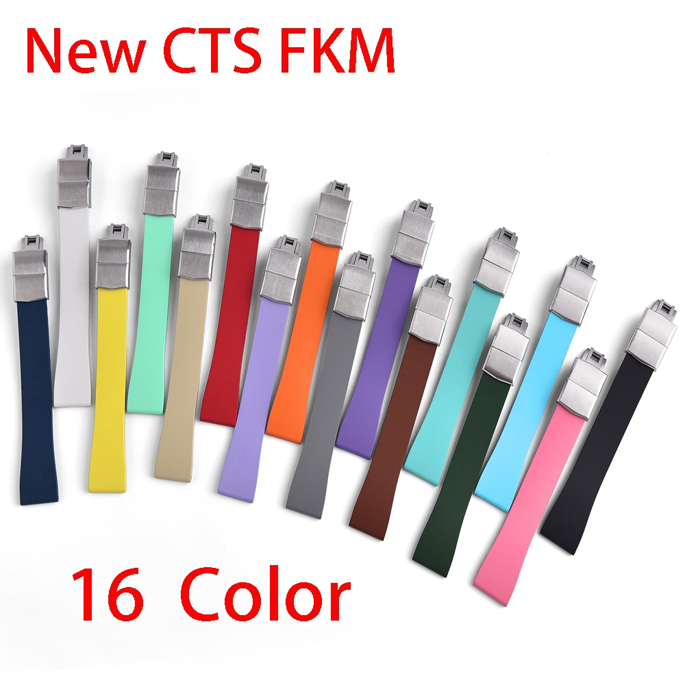 Cts Fluororubber สายนาฬิกา Quick Release หัวเข็มขัดผีเสื้อ D-elugs FKM สําหรับตัดขนาด ขนาด 16/18/19/20/21/22 มม.