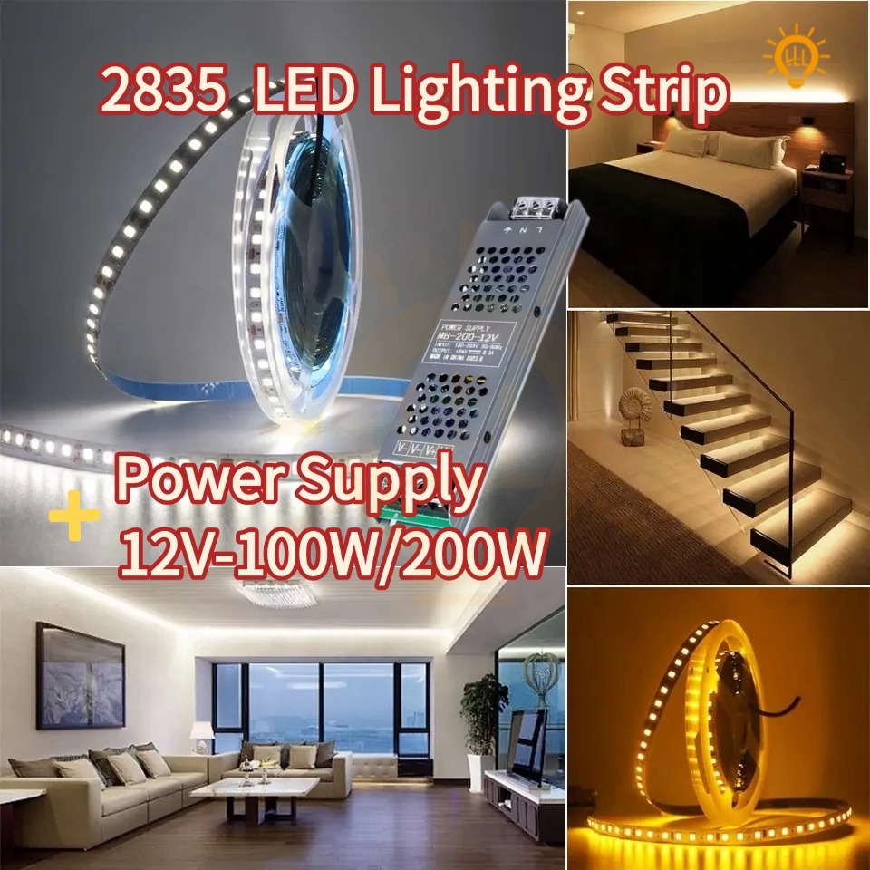 รวมแหล่งจ่ายไฟ2835 LED Light Strip 12V 120led/M 3000K/4000K/6500K ความสว่างสูง 100W 200W 5 เมตร