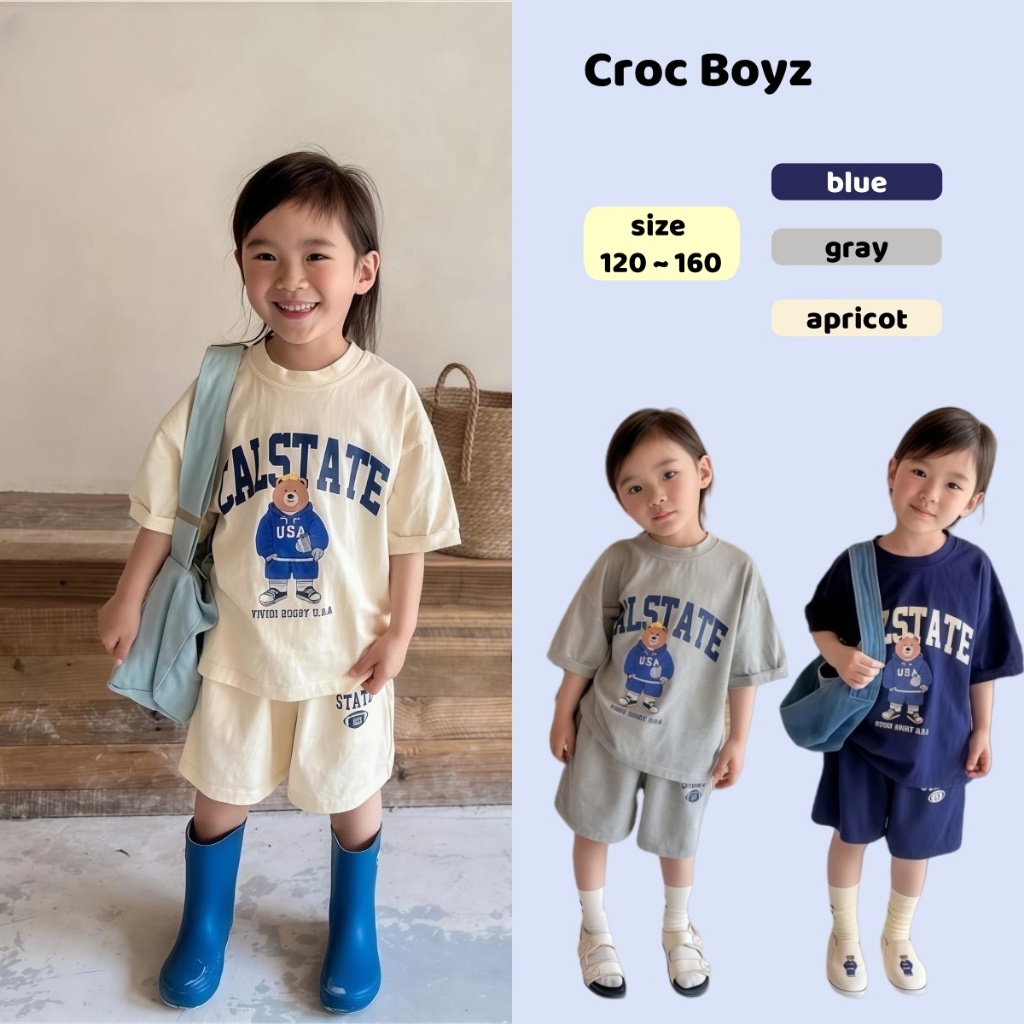 Croc Boyz พร้อมส่ง ชุดเซ็ตแฟชั่นเด็ก เสื้อยืดพิมพ์ลายกางเกงขาสั้น ลำลอง สไตล์เกาหลี ฤดูร้อน ไซส์ 110-160